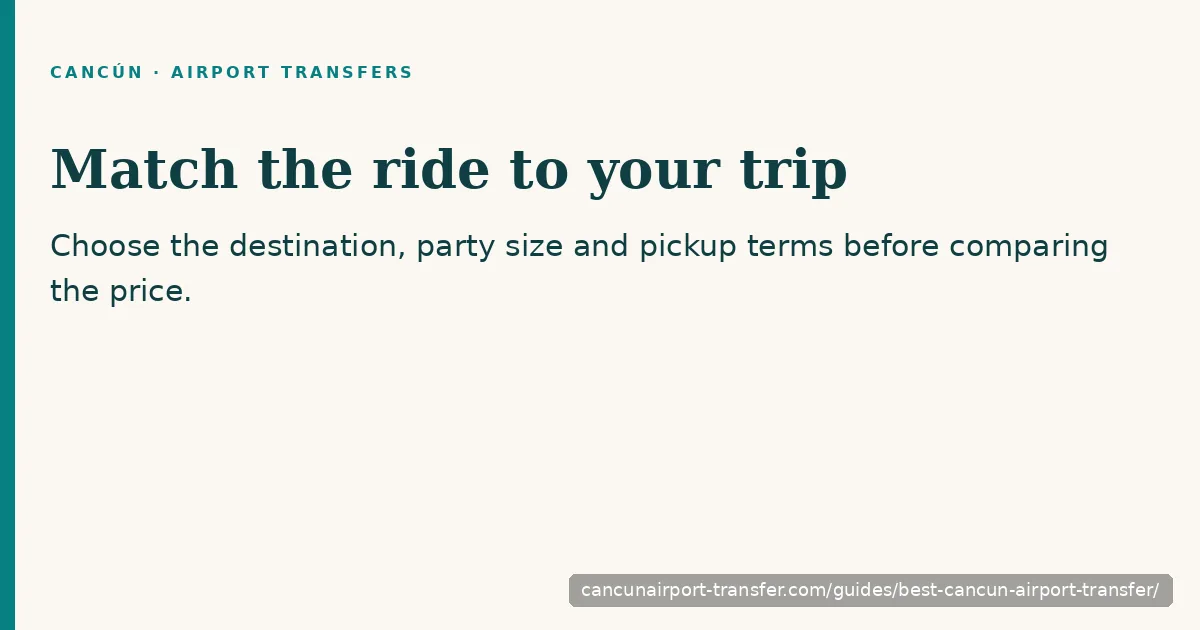 Choose a transfer by destination, party size and pickup terms