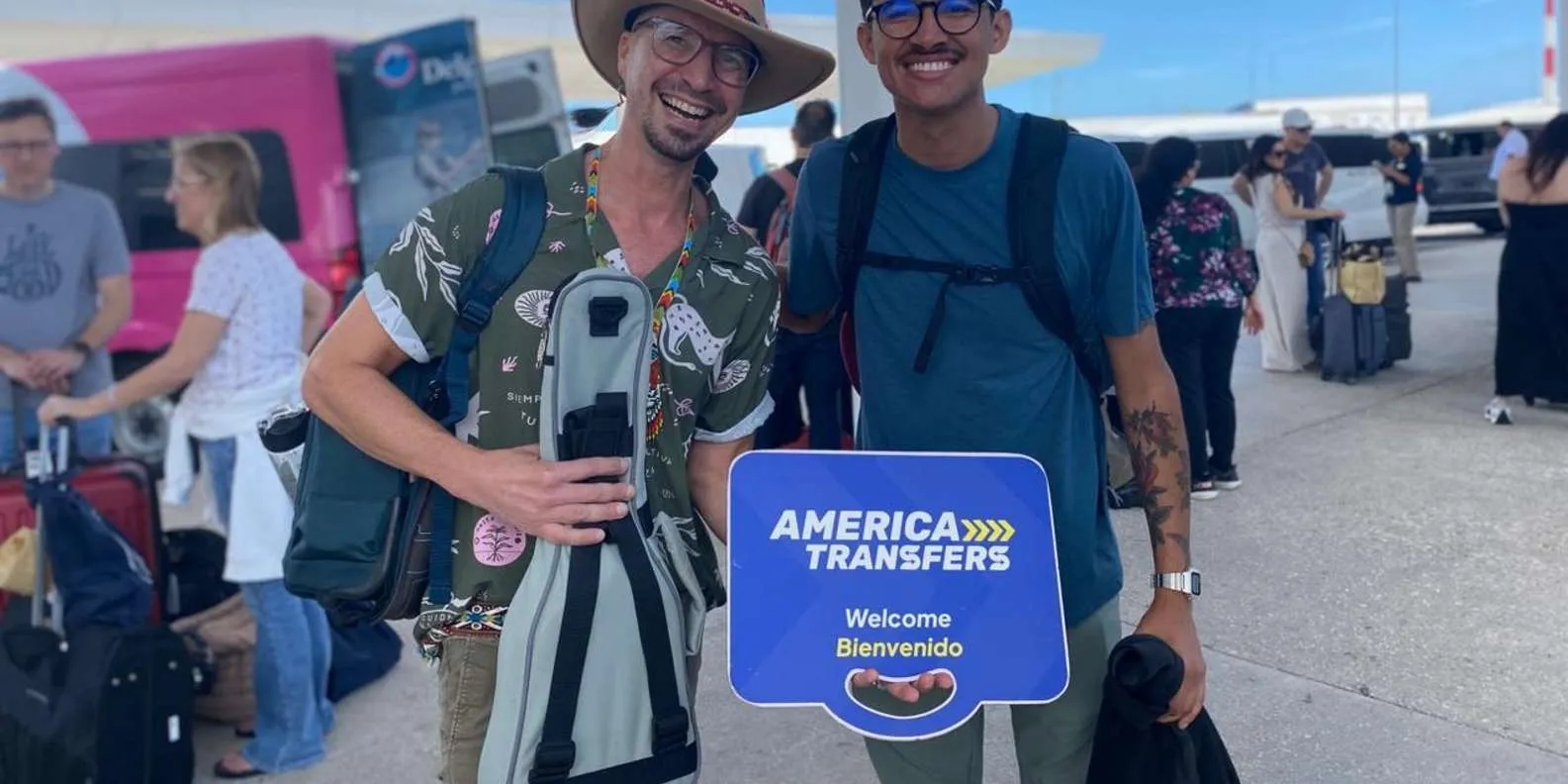 Travellers meeting an America Transfers representative